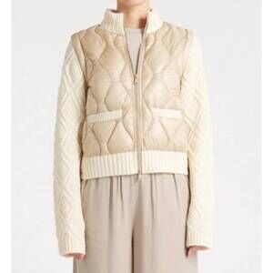 NEW COTES OF LONDON hyde quilted down wool jacket in camel/beige